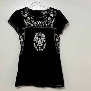 Billabong  - Vintage Black Mini Dress with White Floral Embroidery